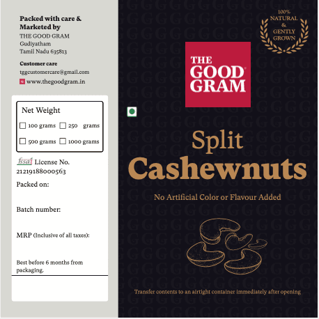 High-grade Split Naati Cashewnuts (1000 grams)