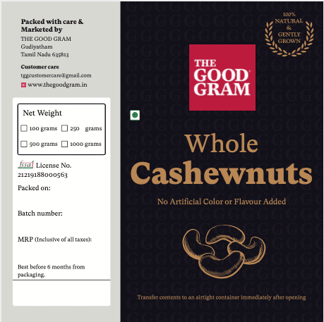 High-grade Whole Naati Cashewnuts (1000 grams)