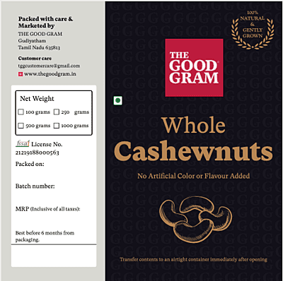 High-grade Whole Naati Cashewnuts (500 grams)